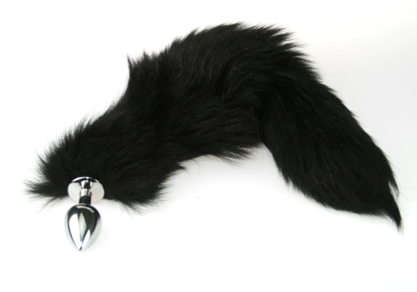 Black Fox Tail Butt Plug Real Fur