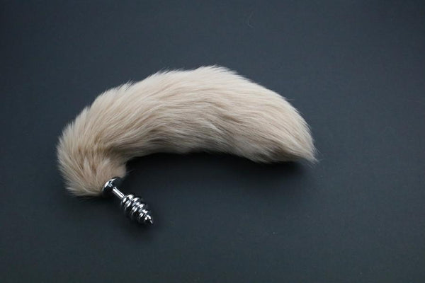 Pre-made Ready to Ship Real Fur Fox Tail with Small Ribbed Metal Butt Plug (64)