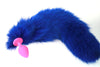 Sleek Bright Blue Real Fur Tail Butt Plug with Silicone Plug (ST)