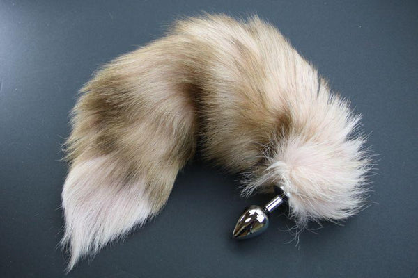 Pre-made Ready to Ship Real Fur Fox Tail with Medium Metal Butt Plug (40)