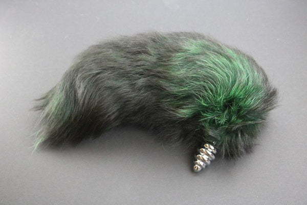 Pre-made Ready to Ship Real Fur Fox Tail with Small Ribbed Metal Butt Plug (43)