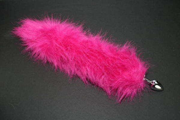 Hot Pink Faux Fur Fox Tail or Kitty Tail Butt Plug