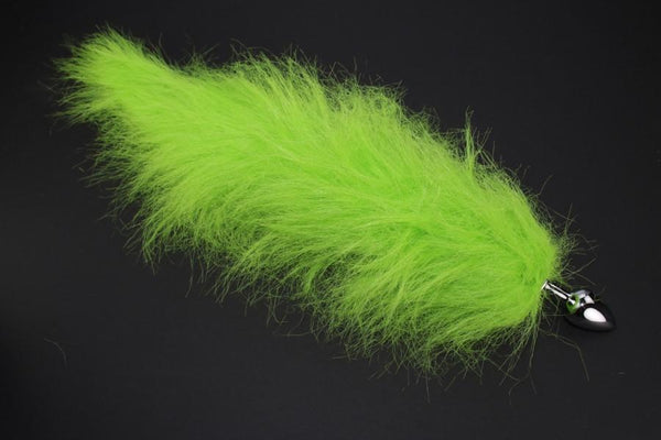 Lime Green Faux Fur Fox Tail or Kitty Tail Butt Plug