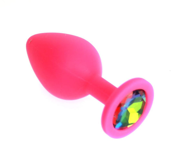 Medium Pink Silicone Jewel Butt Plug