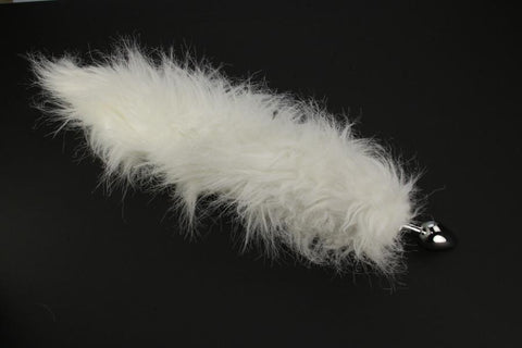 White Faux Fur Fox Tail or Kitty Tail Butt Plug