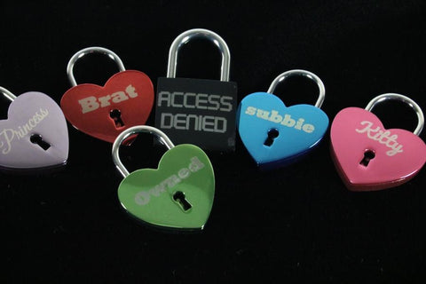 Custom Engraved Heart Lock with key for Chastity Play or Bondage