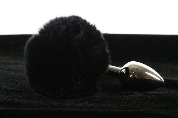 Soft and Sexy Real Fur BLACK Bunny Tail Butt Plug