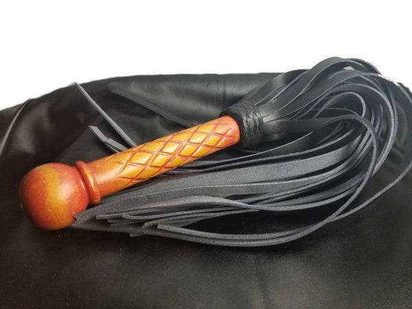 Black Finished Leather Flogger with Wood Handle