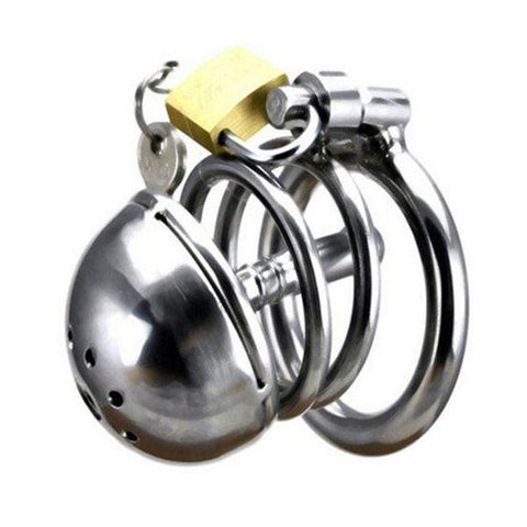 Short Steel Chastity Cage with Urethral Plug and Sprinkler Head (Style 6)